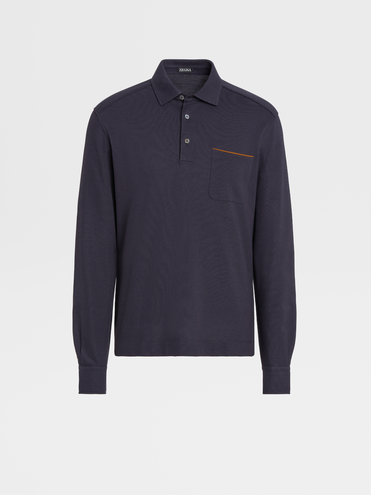 Navy Blue Cotton Piquet Long-sleeve Polo
